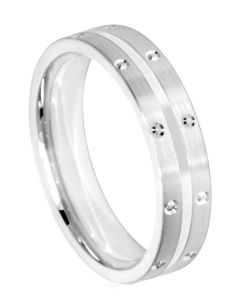 Wedding Ring Diamond CUT 14 SHALLOW TRAMLINE CENTRE DIA/CUT CIRCLED EDGE MATT FINISH