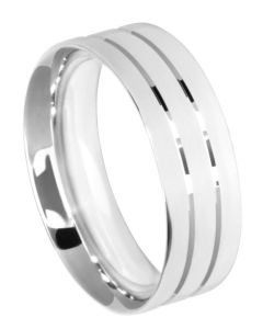 Wedding Ring Diamond CUT 16:2 X SHALLOW TRAMLINES OFF SET FROM CENTRE POLISH FINISH