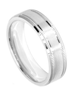 Wedding Ring Diamond CUT 29 OFF SET BEADED EDGE WITH BEVEL MATT FINISH